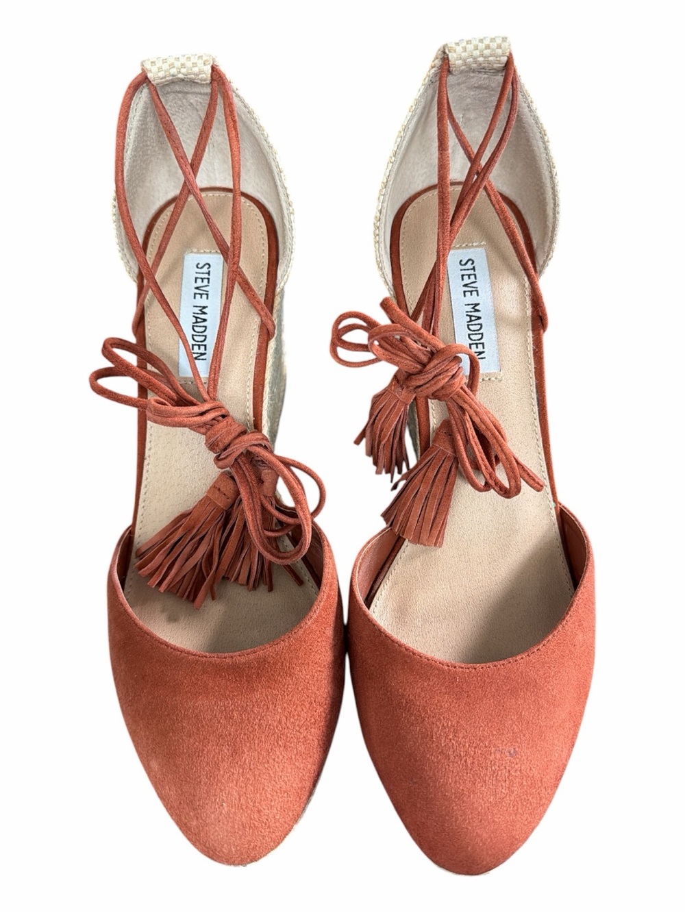 Steve Madden Bestow Coral Lace-Up Espadrille Wedge Heels Size 9.5 - Picture 9 of 12
